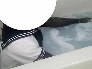 sailor suit n blak stokings lotion bath mess!!