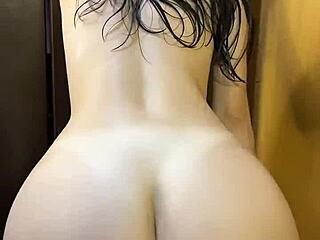 Fresh from shower skinny babe with small waist spreads juicy pussy for sensual cowgystyle riding moans