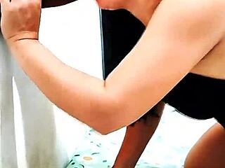Hot white stepdaughter oils her tits before sucking stepdad's huge black cock on Halloween