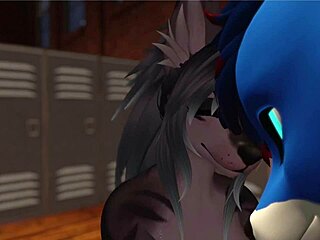 that alpha wolf pins the slutty furry whore at gym, deepthroats his monster cock then rides cowgirl ass shaking.