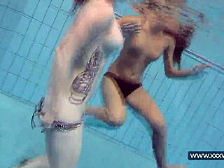 Katrin and Lucy's Big Tits Tease Underwater in Bikinis