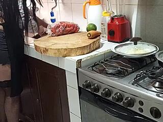 milf culona masturbates wildly in kitchen while dinner simmers!