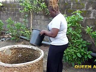 Daily water fetch turns steamy for cute ebony babe with big black cock surprise