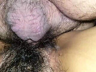 Hairy wife spreads creamy beaver wide for deep cock pounding and squirting orgasm