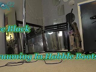 Housewife Teases Curves While Vacuuming In Sexy Hobble Boots
