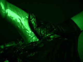 latex gloved tease delivers sticky slimy dildo handjob all over.