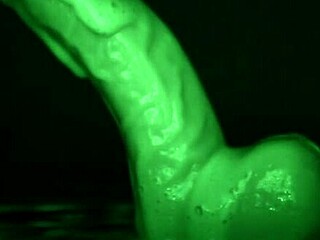 latex gloved tease delivers sticky slimy dildo handjob all over.