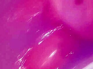 Curvy big tits wife plays naked wet pussy closeup in steamy bathtub