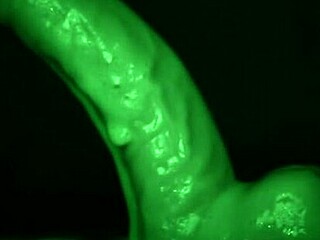 latex gloved tease delivers sticky slimy dildo handjob all over.