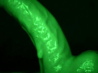 latex gloved tease delivers sticky slimy dildo handjob all over.