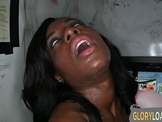 Whoa! Hot Ebony Babe Gulps Cock Deep In Gloryhole Frenzy