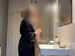 stepmom joins me catching husband jerking off in bathroom voyeur fun