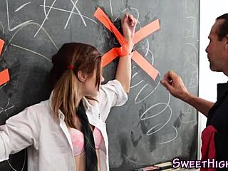 innocent uniform teen bent over takes facial from college coed doggystyle
