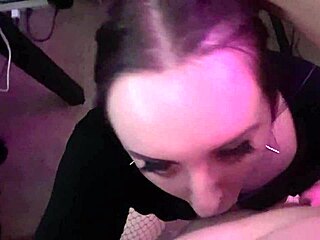 A goth slut kneels to deepthroat an older asian cock hungrily