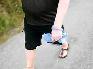 german chubby walks public morning nylon feet in birkenstocks showing legs
