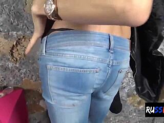 Russian Tgirl Shoves Brush Deep in Tight Butthole