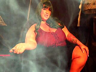 curvy fat witch with huge tits and big ass spreads plump pussy for halloween cosplay roleplay cum on natural boobs