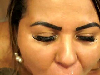 lady bee chokes on monster cock swallowing every drop