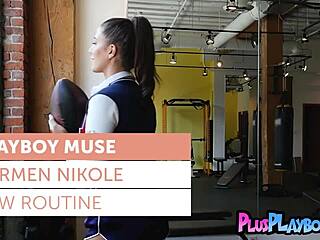 Petite Milf Carmen Nikole Strips Naked Revealing Sweaty Small Tits Workout Body
