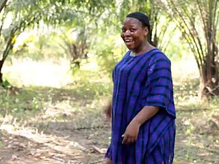 Horny African BBW Wife Rides Monster Black Cock Doggystyle in Bush