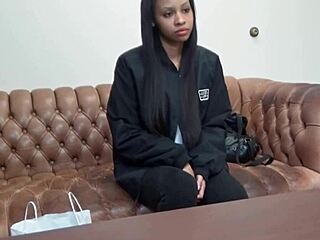you won't believe how this skinny ebony slut gags on cock in casting face fuck