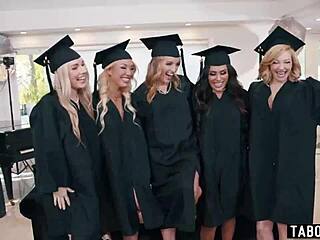 Innocent milf graduation bash spirals into wild reverse gangbang with nonstop banging frenzy