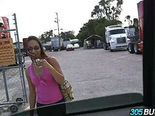 Nerdy latina teen slut fucks stranger for cash in public car