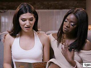 trans zariah aura drops to her knees and licks her ebony girlfriend's hairy pussy with total devotion