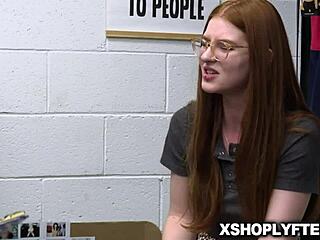 redhead teen jane rogers strips and fucks security guard billy boston after shoplifting bust