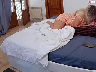 Stepson invited to pound stepmom's pussy ass after catching him jerking off to her whore body