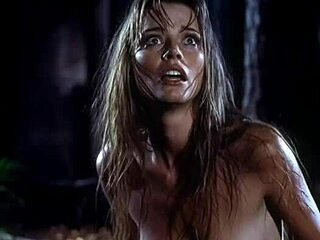 Wet AI beauty poses topless with perfect natural tits in forest rain
