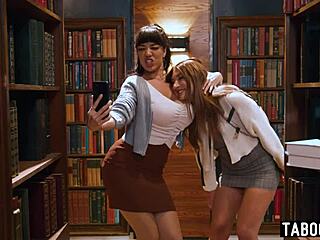 busty latina milf librarian puck lures babe for pussy licking 😘