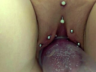 Milf's pierced pussy pumps up then explodes in massive squirting orgasm