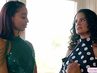 petite ebony model contrasts big tits milf trainer scissoring frenzy