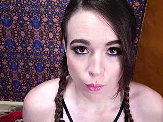 BDSM pain slave Brooke Johnson licks ass, plays with piss before bondage and piss boarding
