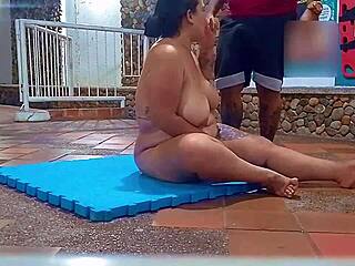 horny stepmom bangs stepsons swimming teacher on academy floor
