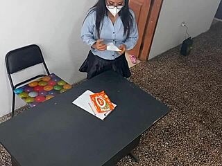 stepdad's secretary bends over office desk for my whore pounding standing