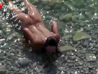 voyeur catches tanned slut wife flashing then sucking and fucking on public beach