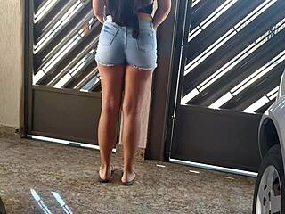 hot neighbor in tight jeans fucks her friend's husband with wet pussy screams