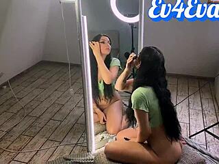 Fucking girlfriend's deep throat and wet pussy right in the mirror!