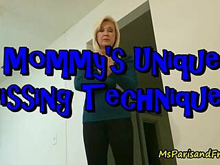 MILF Mommy's shaved pussy pissing close-up in heels and lingerie compilation
