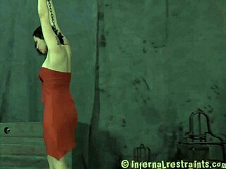 masked babe bound naked endures hard rough flogging sloppy domination from master