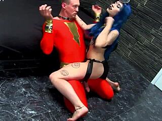 enchantress femdom cosplay pierces and dominates hero shazam in kinky bdsm sex