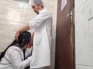 hot nurse sneaks to hospital bathroom with doctor for juicy pussy licking and rough face fuck!!