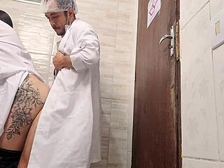 hot nurse sneaks to hospital bathroom with doctor for juicy pussy licking and rough face fuck!!