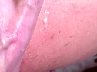 slow motion closeup of milf's wet hairy pussy taking doggy and titty fuck