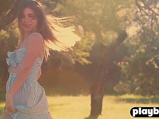 natural big tits brunette teen model poses petite ass outdoor photoshoot session
