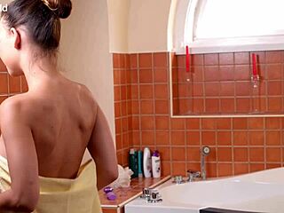 dutch brunette bubbles up her shaved assets teasingly