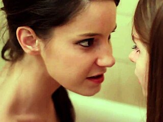 Lesbian teens Alice March Rilee Marks sensual bath kisses poolside