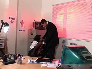 sativa rose as sexy secretary fingers asshole then takes anal doggystyle pounding